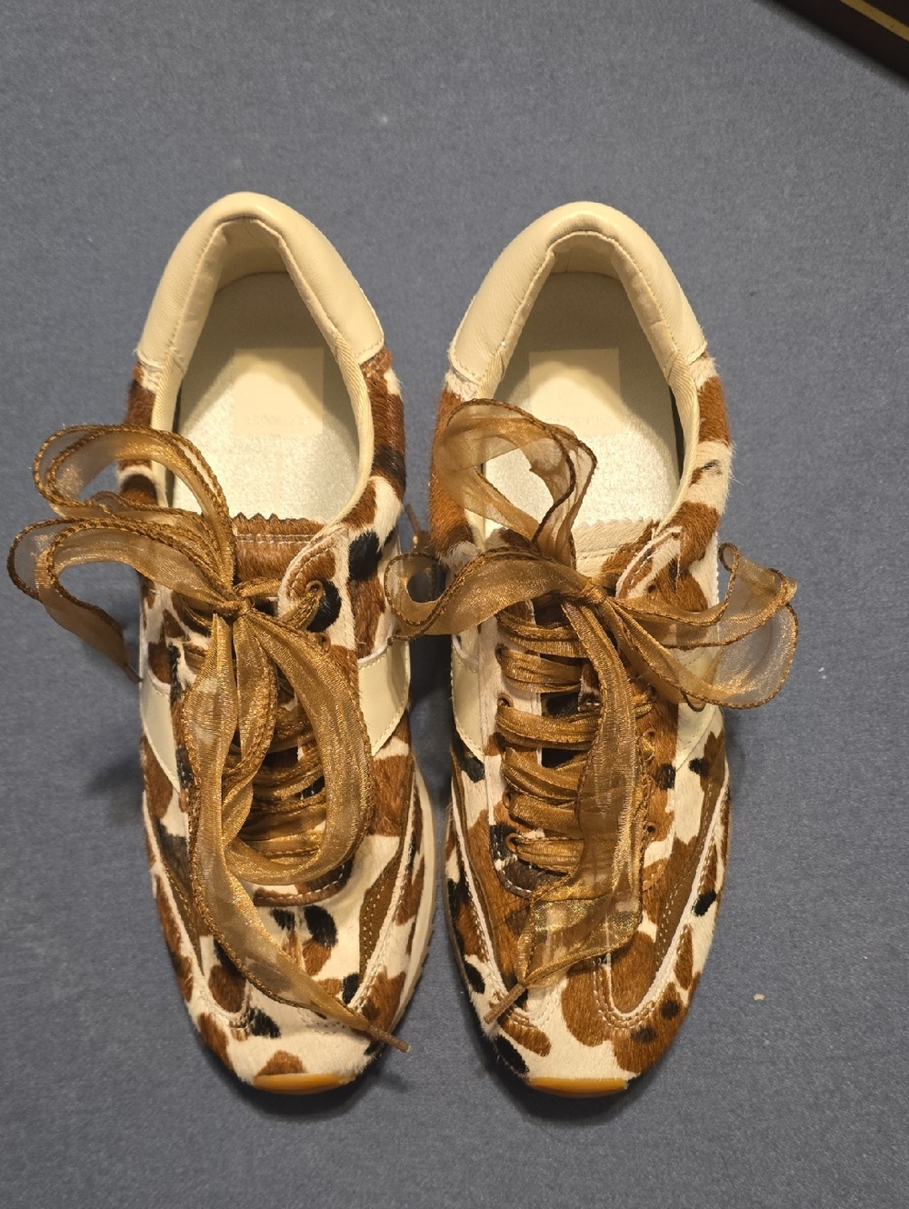 Dolce Vita Brown Cow-Print Sneakers with Sheer Ribbon Laces